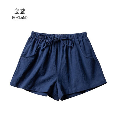 Pantaloni scurți din bumbac și in Pantaloni scurți sport pentru femei de vară, uni, talie înaltă, pantaloni scurți negri, la modă pentru femei, ocazional, pantaloni scurti de bază