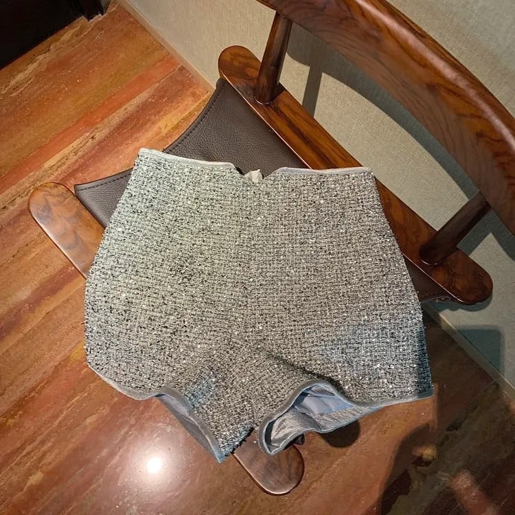 Γυναικείο σορτς Σέξι ψηλόμεση ασημί παγιέτες Κοντό Mujer Y2k ίσιο φαρδύ πόδι Casual Cargo Pantalones Cortos De 