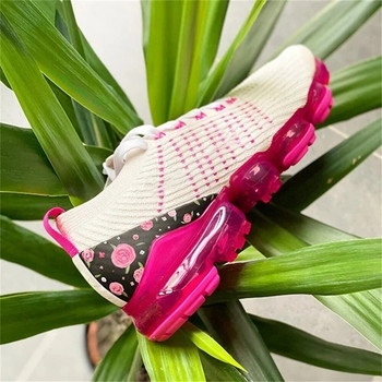 2023 Νέα Αθλητικά Γυναικεία Μόδα Πλεκτό Ύφασμα Άνοιξη με λουλούδια με κορδόνια Γυναικεία casual παπούτσια Μεγάλου μεγέθους Flats για τρέξιμο
