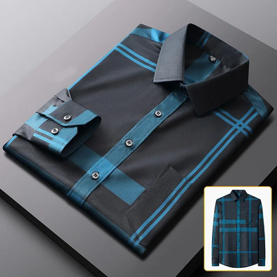 Férfi ingek tavaszi ősz legfrissebb forró kiárusítás nem vasalható ránctalanító üzleti alkalmi nyomtatás vékony kockás karcsúsított chemise homme