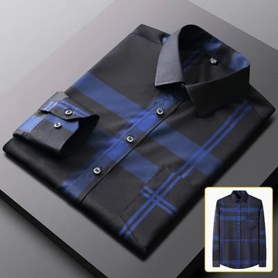 Férfi ingek tavaszi ősz legfrissebb forró kiárusítás nem vasalható ránctalanító üzleti alkalmi nyomtatás vékony kockás karcsúsított chemise homme