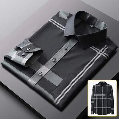 Férfi ingek tavaszi ősz legfrissebb forró kiárusítás nem vasalható ránctalanító üzleti alkalmi nyomtatás vékony kockás karcsúsított chemise homme