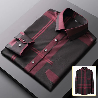 Férfi ingek tavaszi ősz legfrissebb forró kiárusítás nem vasalható ránctalanító üzleti alkalmi nyomtatás vékony kockás karcsúsított chemise homme