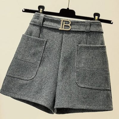 Moteriškos tvirtos elastinės juosmens kišenės Varčios Blizguotos plačios kelnės Rudens žiema Nauji korėjietiški laisvi aukštai laukti šortai