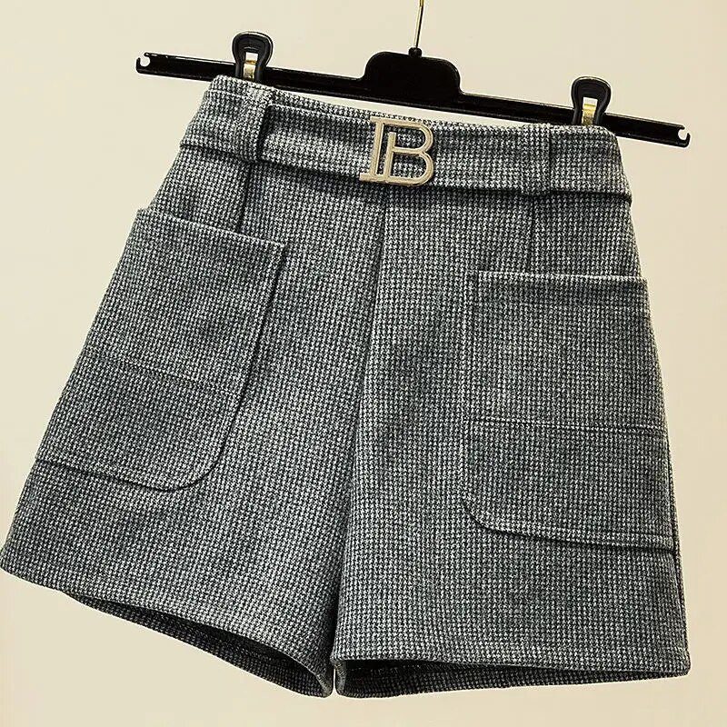 Moteriškos tvirtos elastinės juosmens kišenės Varčios Blizguotos plačios kelnės Rudens žiema Nauji korėjietiški laisvi aukštai laukti šortai