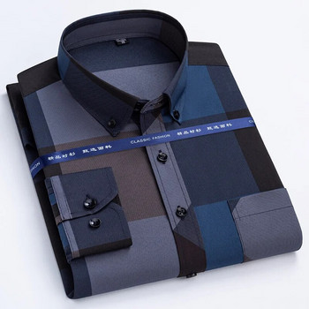 Νέο καρό πουκάμισο για άντρες με μακρυμάνικο, μη σιδερένιο αντιρυτιδικό Fashion Seasons Λεπτό Εύκολη Φροντίδα Μαλακό Έξυπνο Slim Fit Επαγγελματικό Πουκάμισο