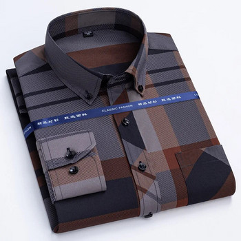 Νέο καρό πουκάμισο για άντρες με μακρυμάνικο, μη σιδερένιο αντιρυτιδικό Fashion Seasons Λεπτό Εύκολη Φροντίδα Μαλακό Έξυπνο Slim Fit Επαγγελματικό Πουκάμισο