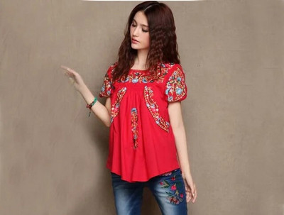 Bluză vintage hippie oaxacană mexicană BOHO pentru femei, tunică etnică brodată florală, BUMBAC, bluze retro, bluze, bluze pentru femei