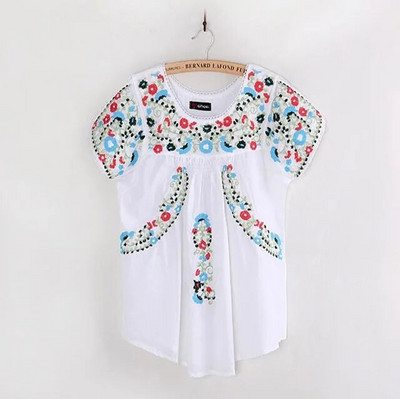 Bluză vintage hippie oaxacană mexicană BOHO pentru femei, tunică etnică brodată florală, BUMBAC, bluze retro, bluze, bluze pentru femei