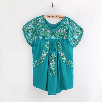 Bluză vintage hippie oaxacană mexicană BOHO pentru femei, tunică etnică brodată florală, BUMBAC, bluze retro, bluze, bluze pentru femei