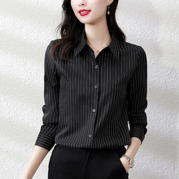 Винтидж раирани ризи Дамски корейски модни блузи с дълъг ръкав Топ Дамски елегантни офис дами Висококачествено официално облекло 2023 г.