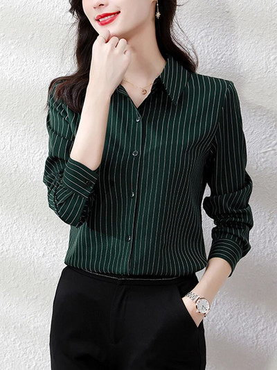 Cămăși vintage cu dungi pentru femei, la modă coreeană, bluză cu mânecă lungă, top pentru femei, elegantă, pentru dama de birou, îmbrăcăminte formală de înaltă calitate 2023
