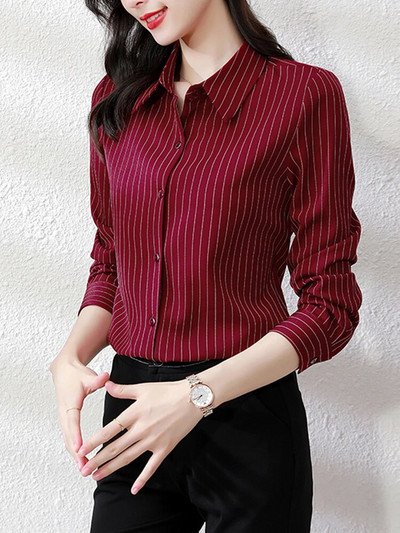 Cămăși vintage cu dungi pentru femei, la modă coreeană, bluză cu mânecă lungă, top pentru femei, elegantă, pentru dama de birou, îmbrăcăminte formală de înaltă calitate 2023