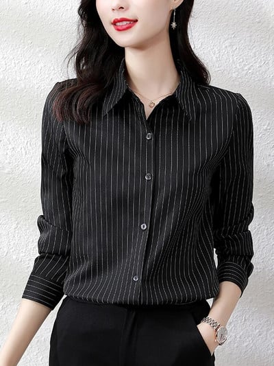 Cămăși vintage cu dungi pentru femei, la modă coreeană, bluză cu mânecă lungă, top pentru femei, elegantă, pentru dama de birou, îmbrăcăminte formală de înaltă calitate 2023