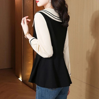 2023 Άνοιξη Φθινόπωρο Κορεατικής μόδας Πουκάμισα συνονθύλευμα χρώματος με αντίθεση Κομψές γλυκές λεπτές μακρυμάνικο μπλούζες για γυναικεία ρούχα