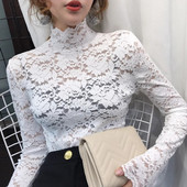 2019. Elegantna bluza s dolčevitom od čipke, seksi ženstvena bluza s izdubljenim vezom, ženske majice dugih rukava, proljeće, ljeto, ženske