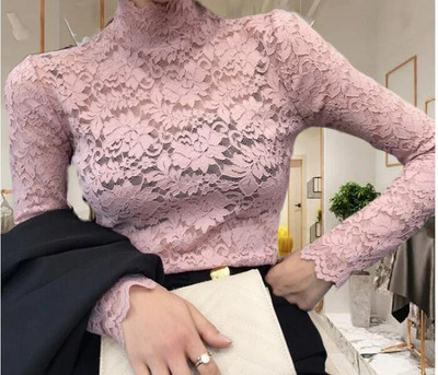 2019. Elegantna bluza s dolčevitom od čipke, seksi ženstvena bluza s izdubljenim vezom, ženske majice dugih rukava, proljeće, ljeto, ženske