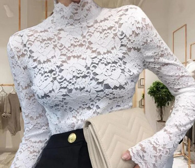2019. Elegantna bluza s dolčevitom od čipke, seksi ženstvena bluza s izdubljenim vezom, ženske majice dugih rukava, proljeće, ljeto, ženske