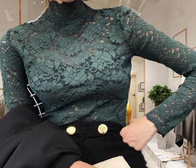 2019. Elegantna bluza s dolčevitom od čipke, seksi ženstvena bluza s izdubljenim vezom, ženske majice dugih rukava, proljeće, ljeto, ženske