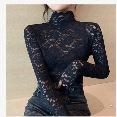 2019. Elegantna bluza s dolčevitom od čipke, seksi ženstvena bluza s izdubljenim vezom, ženske majice dugih rukava, proljeće, ljeto, ženske