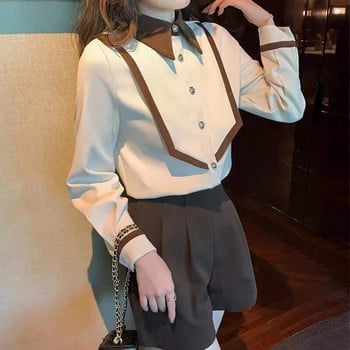 Φθινοπωρινό πόλο λαιμόκοψη vintage συνονθύλευμα κουμπιά μακρυμάνικη μπλούζα γραφείο Lady Κομψή μόδα παντός τύπου πουκάμισο Γυναικείο