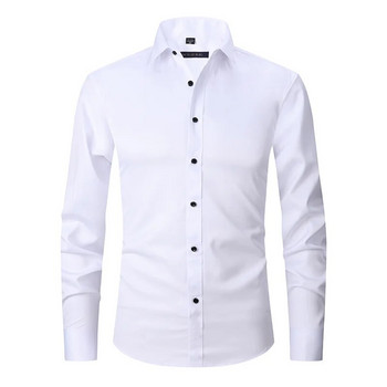 Χωρίς σιδέρωμα Αντιρυτιδική ελαστικότητα Slim Fit Ανδρικό φόρεμα casual μακρυμάνικο πουκάμισο Λευκό μαύρο μπλε κόκκινο ανδρικό κοινωνικό επίσημο πουκάμισο