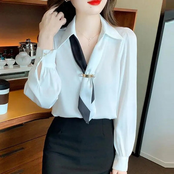 Άνοιξη καλοκαίρι 2023 Γυναικεία φαρδιά πουλόβερ με μακριά μανίκια πόλο με λαιμόκοψη Γυναικεία μονόχρωμη μπλούζα καθημερινής μόδας σε κορεατικό στυλ