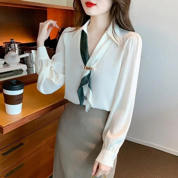 Άνοιξη καλοκαίρι 2023 Γυναικεία φαρδιά πουλόβερ με μακριά μανίκια πόλο με λαιμόκοψη Γυναικεία μονόχρωμη μπλούζα καθημερινής μόδας σε κορεατικό στυλ