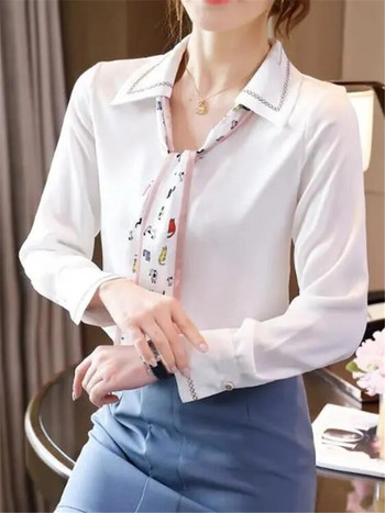Бели ризи, панделки, блузи за жени, костюм, яка, копчета, дамска блуза с папийонка OL Бизнес дамски горнища Темпераментни женски ризи