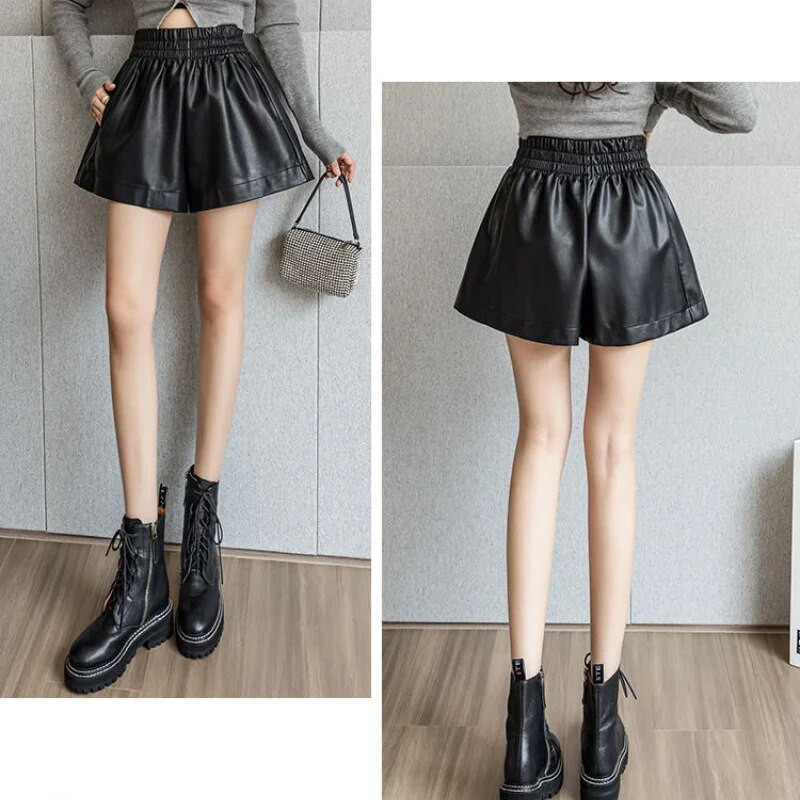 Proljetne nove crne kratke hlače A-kroja s elastičnim strukom Jednobojne labave velike veličine Trend hlače širokih nogavica Ležerna modna ženska odjeća