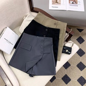 MEXZT Pantaloni scurți pentru femei Fuste coreeane neregulate în linie A Pantaloni scurți cu picioare late Office Lady Eleganti cu talie înaltă Costum casual solid Pantaloni scurti