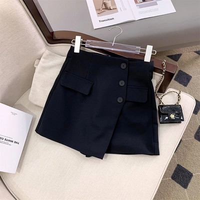 MEXZT Pantaloni scurți pentru femei Fuste coreeane neregulate în linie A Pantaloni scurți cu picioare late Office Lady Eleganti cu talie înaltă Costum casual solid Pantaloni scurti