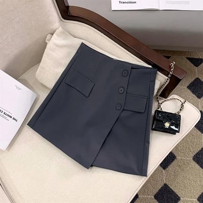 MEXZT Pantaloni scurți pentru femei Fuste coreeane neregulate în linie A Pantaloni scurți cu picioare late Office Lady Eleganti cu talie înaltă Costum casual solid Pantaloni scurti