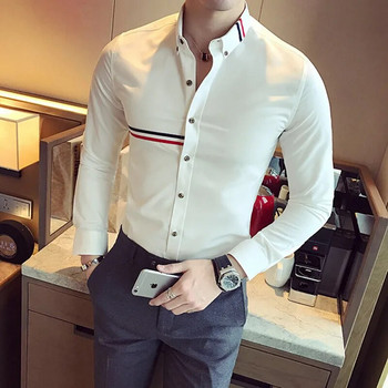 Марково облекло Мъжки пролетни висококачествени ризи с дълъг ръкав/Мъжки тесни ризи с ревер за свободното време/Модни горнища Плюс размер 4XL 5XL