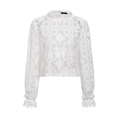 Fanco Elegantna bijela čipkasta košulja, seksi ženstvena bluza s izdubljenim vezom, ženske ljetne majice dugih lampion rukava