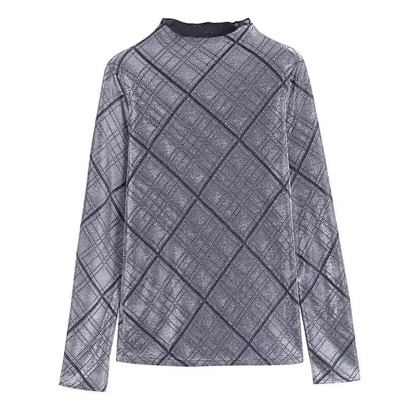 Rudeniniai ilgomis rankovėmis moteriški palaidiniai marškinėliai, madingi, laisvalaikio seksualūs aukso aksomo karoliukais puošti moteriški viršutiniai ir marškiniai