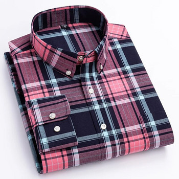 New in shirt100%памучни ризи с дълъг ръкав за мъже прилепнали ежедневни ризи модни ретро улични дрехи елегантни меки карирани дрехи