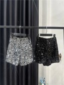 Pantaloni scurți din catifea neagră de modă pentru femei, strălucitori, cu paiete, pantaloni scurti versatili, pentru femei, pantaloni scurți șic de club Pantaloni solizi High Street