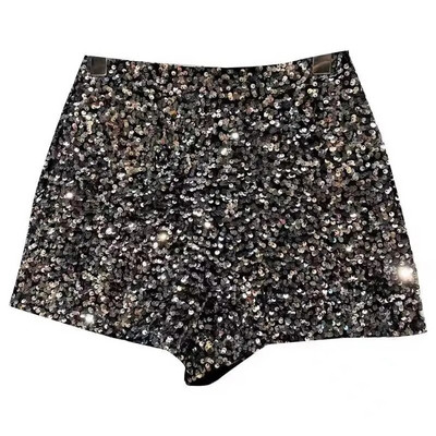 Pantaloni scurți din catifea neagră de modă pentru femei, strălucitori, cu paiete, pantaloni scurti versatili, pentru femei, pantaloni scurți șic de club Pantaloni solizi High Street