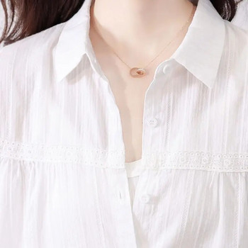 Пролет Есен Поло деколте Елегантна модна бяла семпла риза Дамска дантелена пачуърк копчета с дълъг ръкав Блуза Дамска горна жилетка