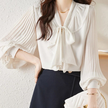 2023 Άνοιξη φθινόπωρο Casual Κορεάτικο φιόγκο μονόχρωμες μπλούζες γυναικεία κασκόλ γιακάς μακρυμάνικο γραφείο Γυναικεία μπλούζα μόδας δημοτικότητας