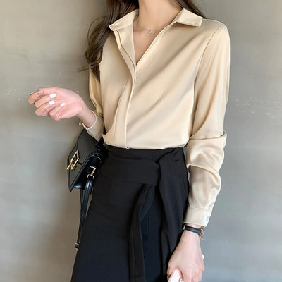 Bluza za uredske dame Ženske majice Proljeće Jesen Majice dugih rukava Šifonske košulje s dugmadima i ovratnikom Ženska odjeća Bluza Femme 2021