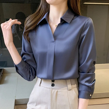 Блуза с дълъг ръкав Дамски Blusas Mujer De Moda 2023 Шифонена блуза Риза с отложена яка Офис блуза Дамски топове Blusa E235