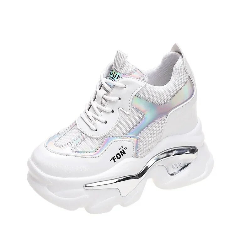 Balti stori sportbačiai Moteriški pavasario rudens mados platforminiai batai madingi storu padu paslėpti kulnai Sportinis krepšinis, moterų 2023 m.