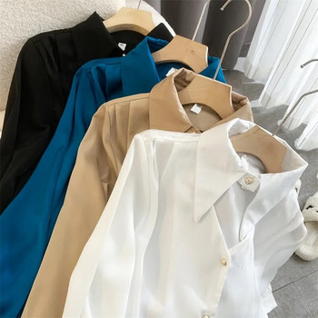 2023 Пролетна риза Елегантна OL Chic горнища с дълги ръкави с обърната яка Дамски горнища Блуза Дамски ризи и блузи Дамско облекло