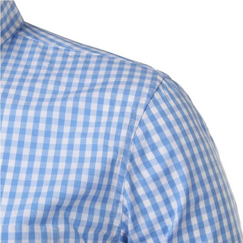 Малка карирана риза с копчета за мъже, лято 2023, нови мъжки тънки ризи с дълги ръкави, ежедневни карета Gingham Chemise Homme