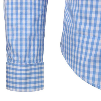 Малка карирана риза с копчета за мъже, лято 2023, нови мъжки тънки ризи с дълги ръкави, ежедневни карета Gingham Chemise Homme