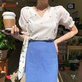 Mieli prašmatnūs palaidinės, mielos mergaičių šventės, dėvėjimas pasimatymams, moterims, pūstomis rankovėmis Korėja Japonijos stilius Lolita, siuvinėjimas, balti marškiniai, palaidinė Flhjlwoc