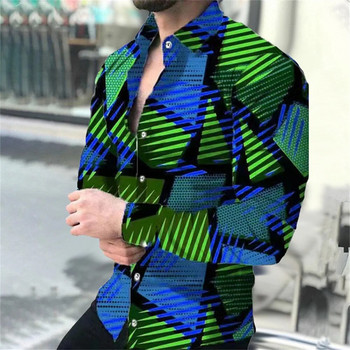 Пролетни 3D щампани карирани ризи с флорални мотиви Мъжки ризи с ревери с дълги ръкави и копчета Ризи Y2k Модни ежедневни тънки дрехи