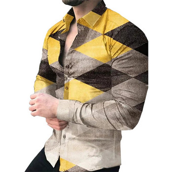 Пролетни 3D щампани карирани ризи с флорални мотиви Мъжки ризи с ревери с дълги ръкави и копчета Ризи Y2k Модни ежедневни тънки дрехи